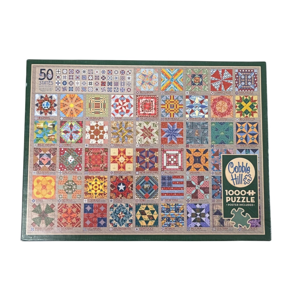 Cobble Hill 1000 Piece Puzzle‎ 50 States Quilt Blocks Random Cut Shelley Davies